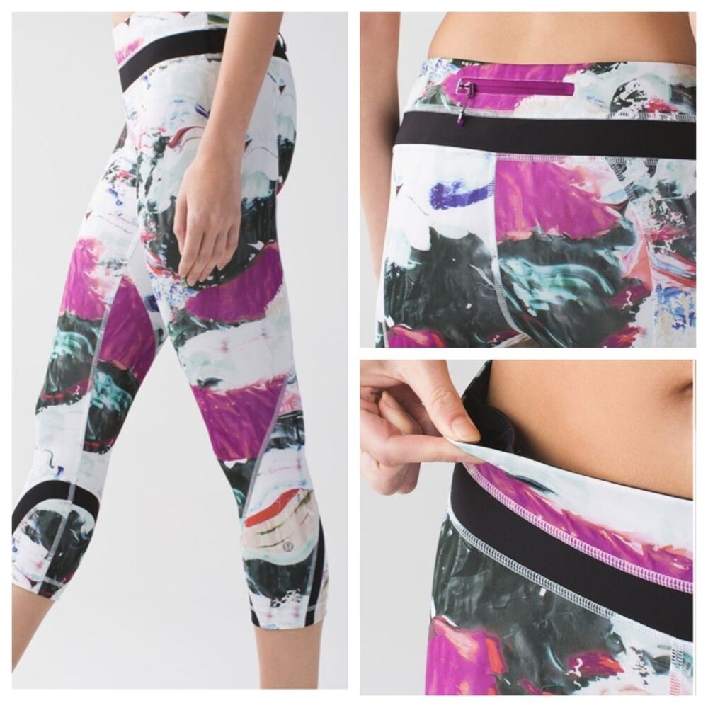 Lululemon Run Sz 4 Inspire Crop II All Full-On Luxtreme Pigment WaveMulti/Black - Picture 2 of 11